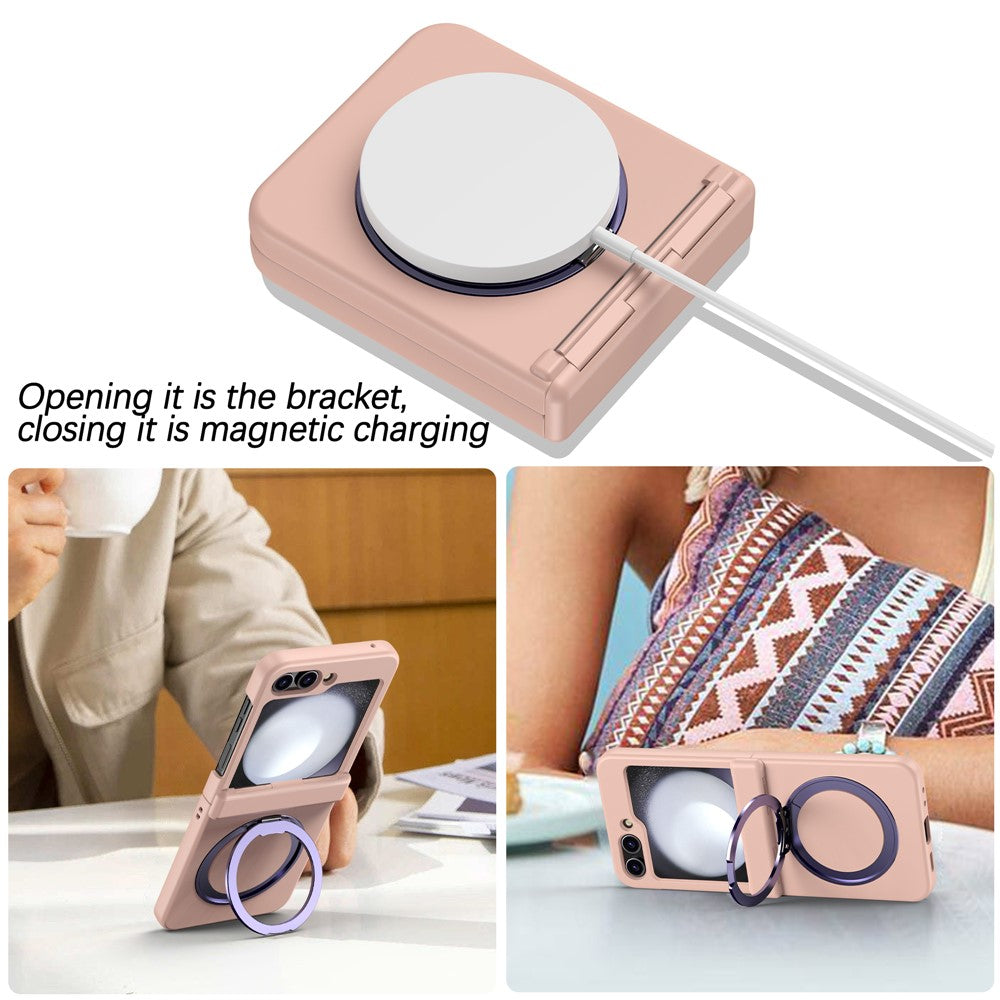 For Samsung Galaxy Z Flip7 5G Case with Magnetic Kickstand Spring Hinge PC Folding Phone Cover - Pink
