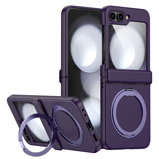 For Samsung Galaxy Z Flip7 5G Case with Magnetic Kickstand Spring Hinge PC Folding Phone Cover - Dark Purple