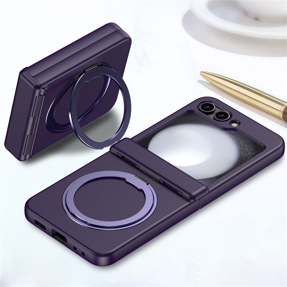 For Samsung Galaxy Z Flip7 5G Case with Magnetic Kickstand Spring Hinge PC Folding Phone Cover - Dark Purple