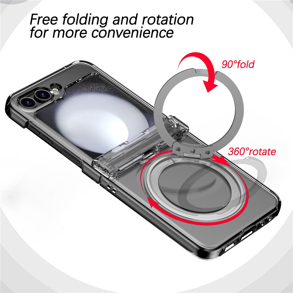 For Samsung Galaxy Z Flip7 FE 5G / Z Flip6 5G Case with Magnetic Kickstand Spring Hinge PC Folding Phone Cover - Transparent