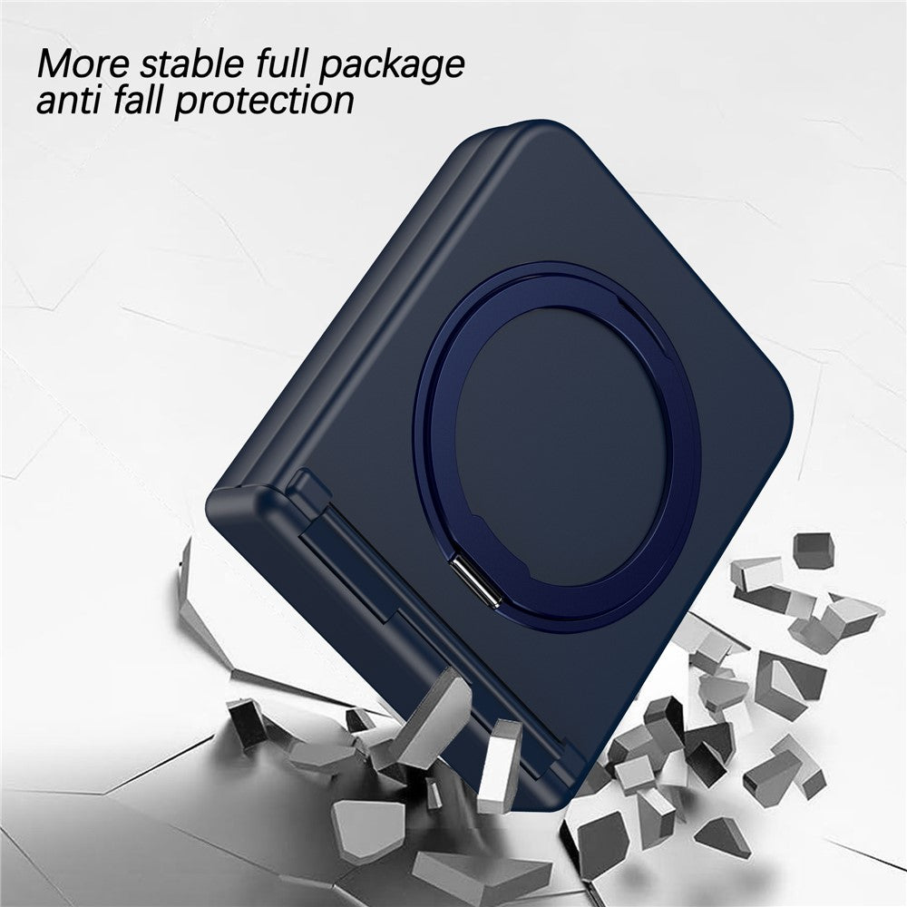 For Samsung Galaxy Z Flip7 FE 5G / Z Flip6 5G Case with Magnetic Kickstand Spring Hinge PC Folding Phone Cover - Navy Blue