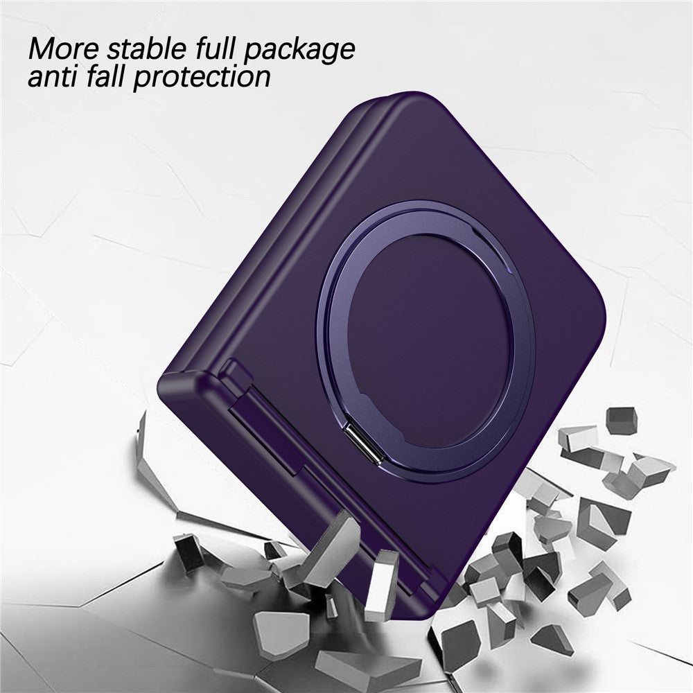 For Samsung Galaxy Z Flip7 FE 5G / Z Flip6 5G Case with Magnetic Kickstand Spring Hinge PC Folding Phone Cover - Dark Purple