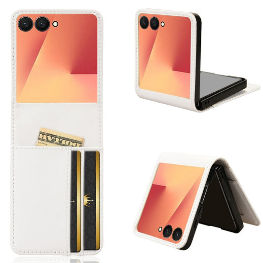 For Samsung Galaxy Z Flip7 5G Case PU Leather + PC Card Holder Mobile Phone Cover - White