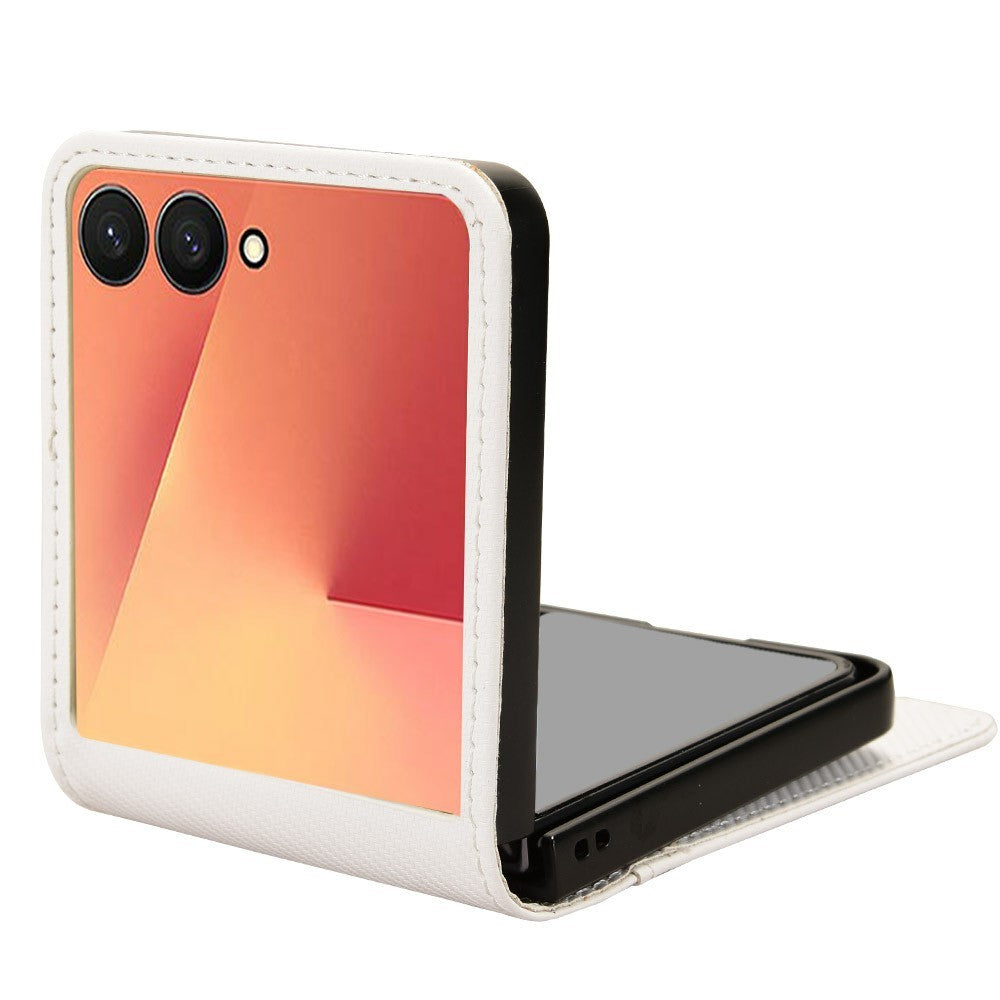 For Samsung Galaxy Z Flip7 5G Case PU Leather + PC Card Holder Mobile Phone Cover - White
