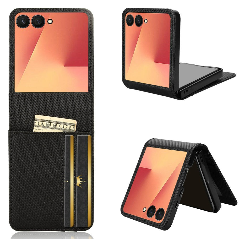 For Samsung Galaxy Z Flip7 5G Case PU Leather + PC Card Holder Mobile Phone Cover - Black