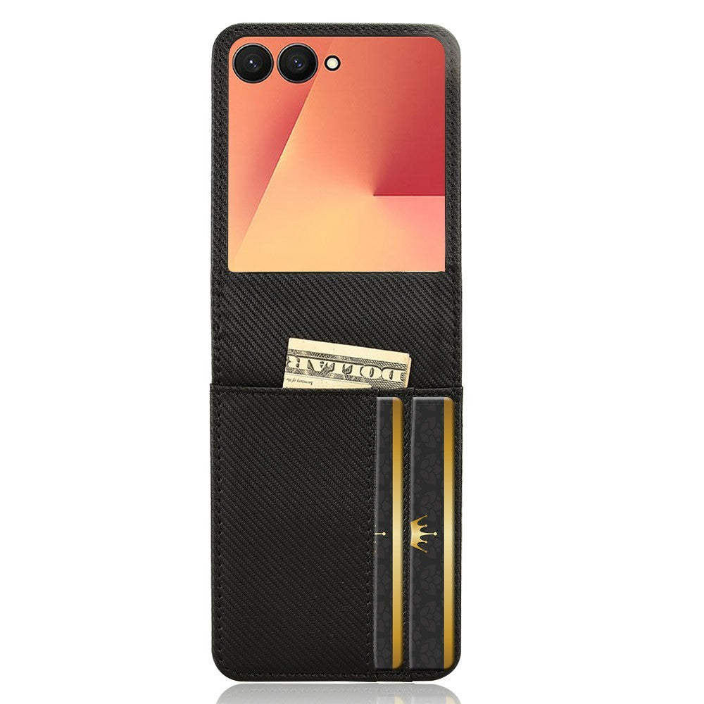 For Samsung Galaxy Z Flip7 5G Case PU Leather + PC Card Holder Mobile Phone Cover - Black