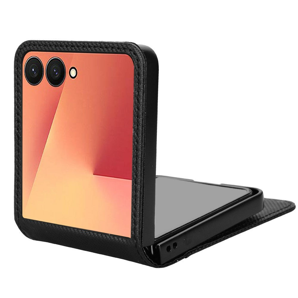 For Samsung Galaxy Z Flip7 5G Case PU Leather + PC Card Holder Mobile Phone Cover - Black