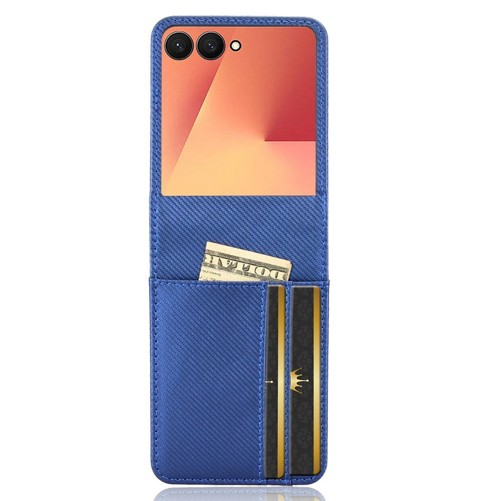 For Samsung Galaxy Z Flip7 5G Case PU Leather + PC Card Holder Mobile Phone Cover - Blue