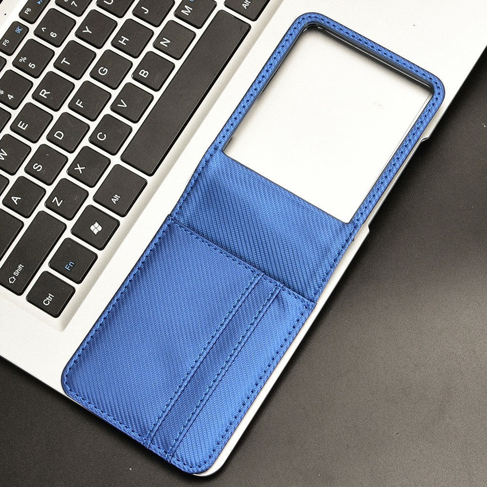 For Samsung Galaxy Z Flip7 5G Case PU Leather + PC Card Holder Mobile Phone Cover - Blue