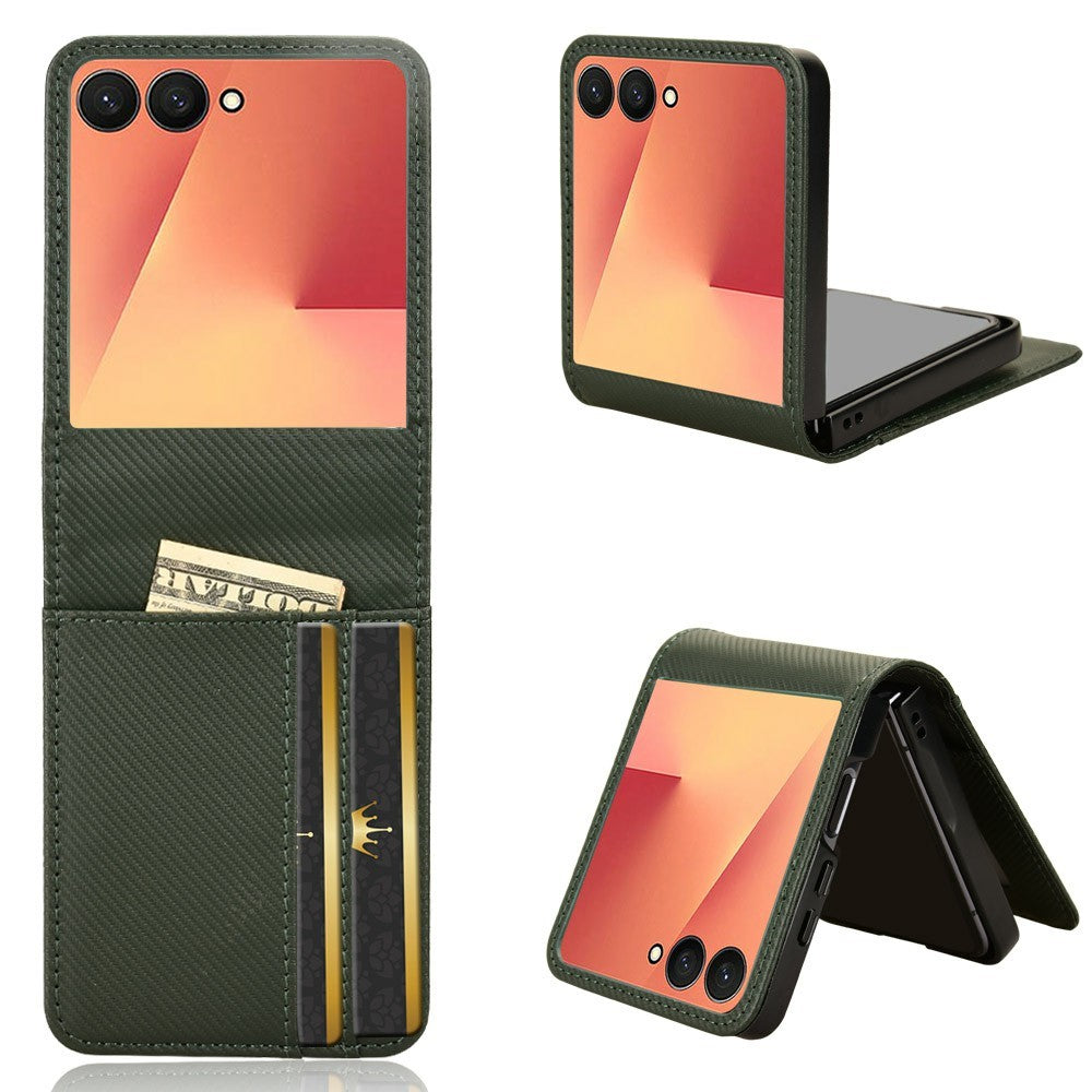 For Samsung Galaxy Z Flip7 5G Case PU Leather + PC Card Holder Mobile Phone Cover - Green
