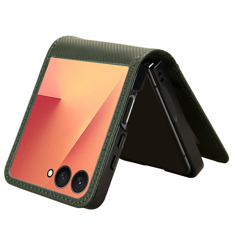 For Samsung Galaxy Z Flip7 5G Case PU Leather + PC Card Holder Mobile Phone Cover - Green