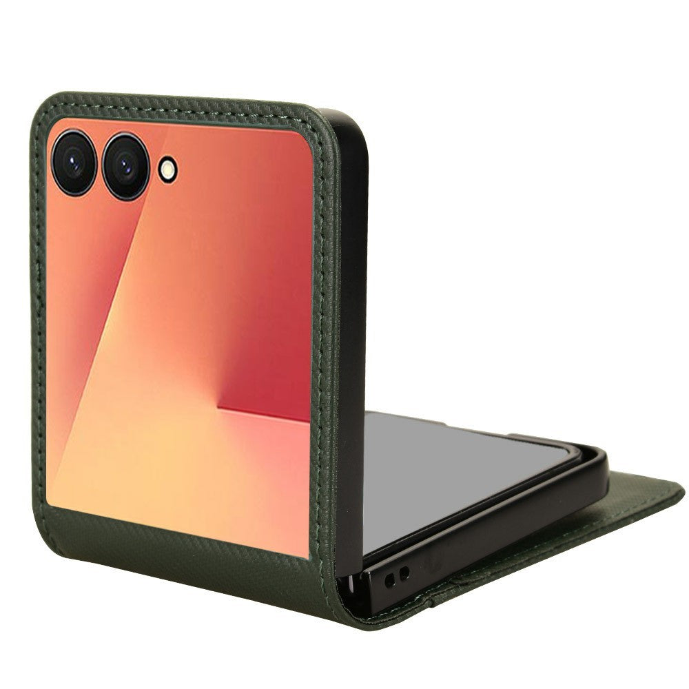 For Samsung Galaxy Z Flip7 5G Case PU Leather + PC Card Holder Mobile Phone Cover - Green