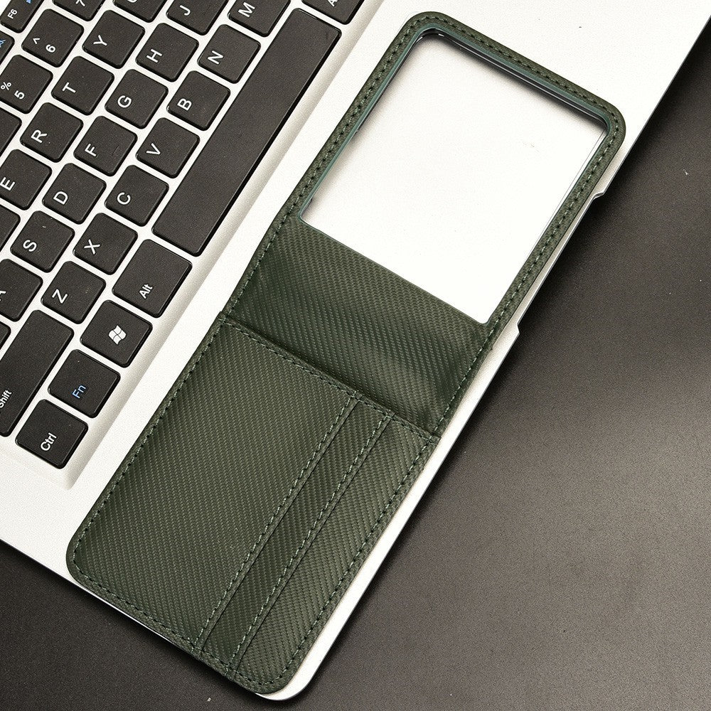 For Samsung Galaxy Z Flip7 5G Case PU Leather + PC Card Holder Mobile Phone Cover - Green