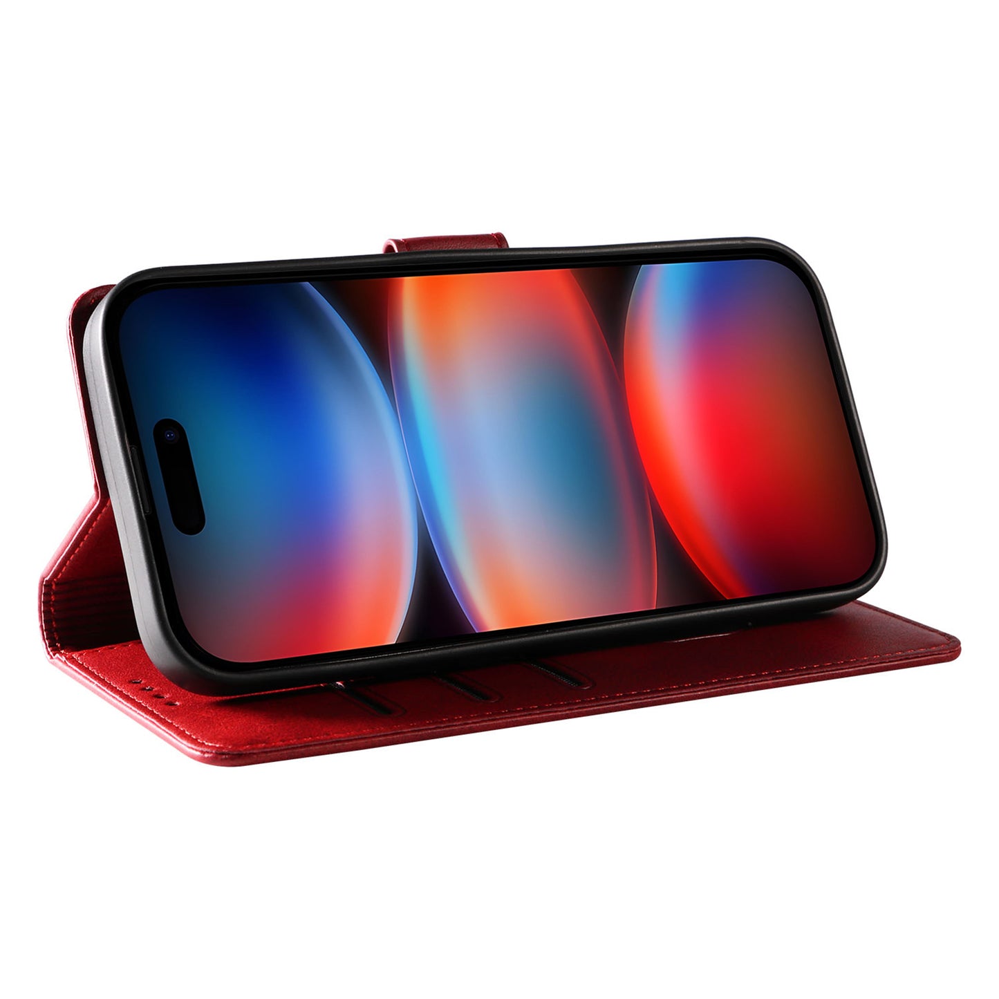 For iPhone 17 Pro Max Case with 2Pcs Tempered Glass WANLONFENG WN Series Calf Texture Leather Phone Cover Big Cutouts - Red