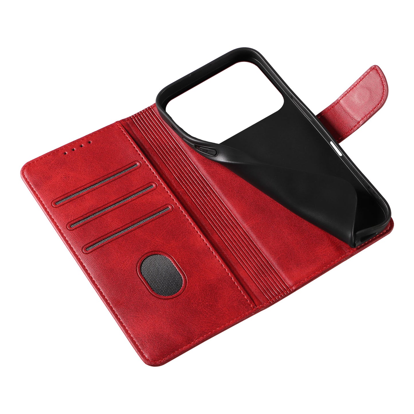 For iPhone 17 Pro Max Case with 2Pcs Tempered Glass WANLONFENG WN Series Calf Texture Leather Phone Cover Big Cutouts - Red