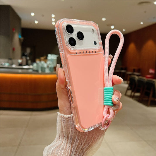 For iPhone 17 Pro Max Case 3 in 1 Drop-Proof PC + TPU Phone Back Cover with Wrist Strap - Pink