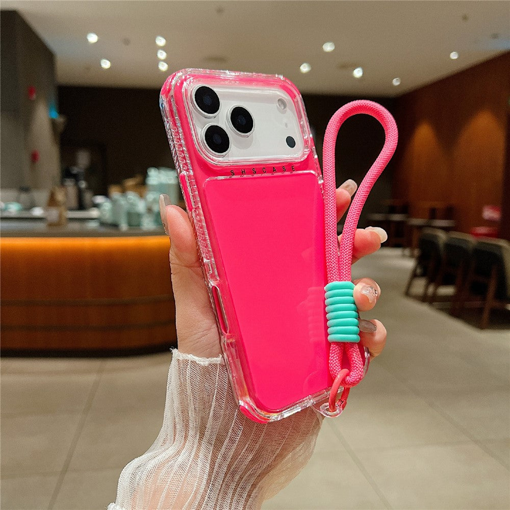For iPhone 17 Pro Max Case 3 in 1 Drop-Proof PC + TPU Phone Back Cover with Wrist Strap - Rose