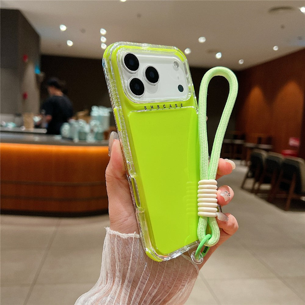 For iPhone 17 Pro Max Case 3 in 1 Drop-Proof PC + TPU Phone Back Cover with Wrist Strap - Green
