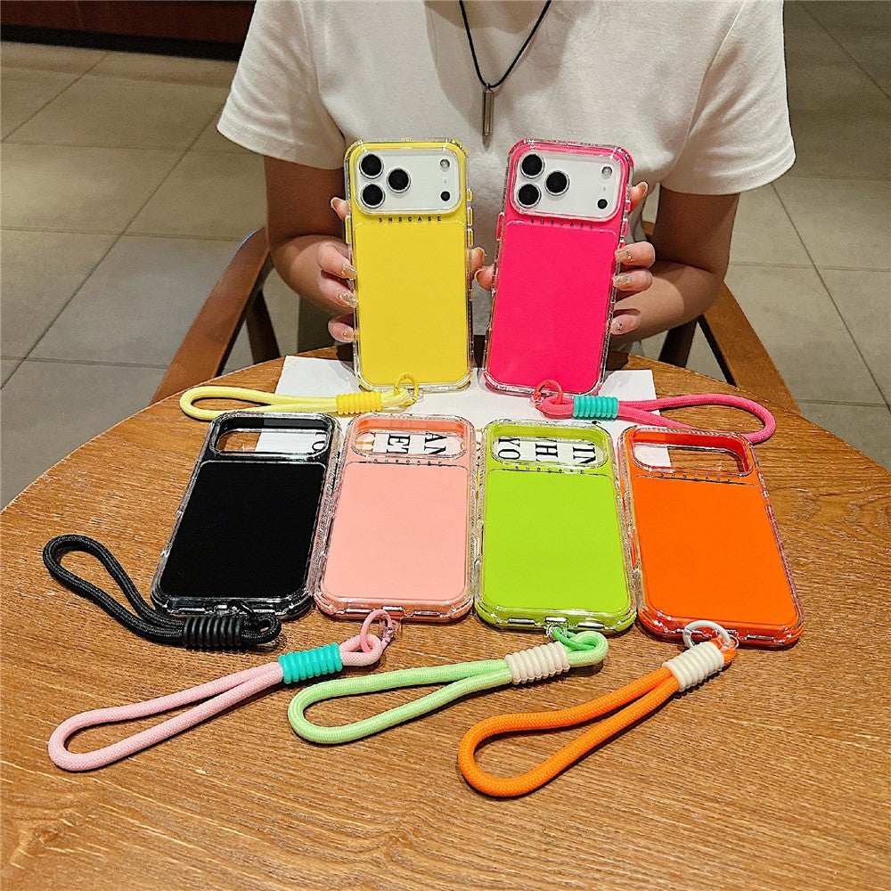 For iPhone 17 Pro Max Case 3 in 1 Drop-Proof PC + TPU Phone Back Cover with Wrist Strap - Black