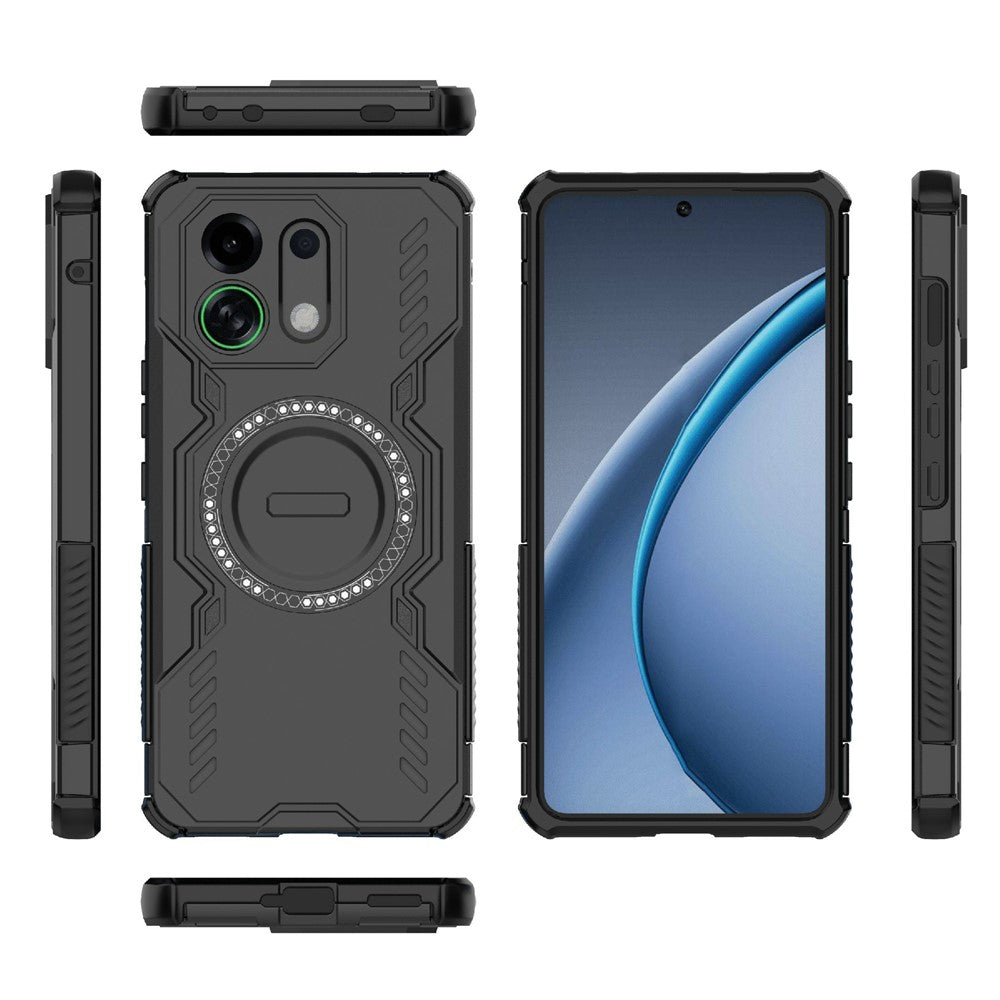 For Oppo K13 Turbo 5G Magnetic Case Butterfly Armor Hollow Heat Dissipation PC + TPU Phone Cover - Black