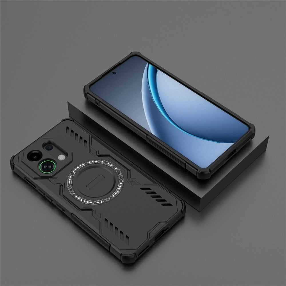 For Oppo K13 Turbo 5G Magnetic Case Butterfly Armor Hollow Heat Dissipation PC + TPU Phone Cover - Black