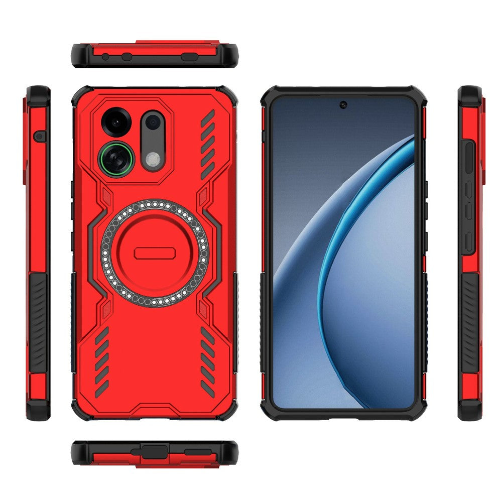 For Oppo K13 Turbo 5G Magnetic Case Butterfly Armor Hollow Heat Dissipation PC + TPU Phone Cover - Red