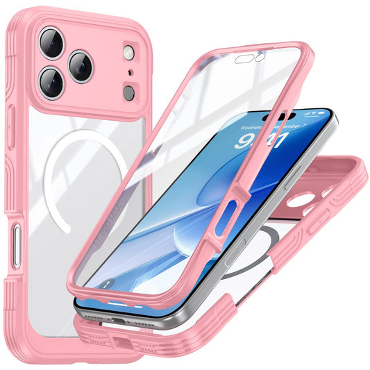 For iPhone 17 Pro Max Case Compatible with MagSafe PC + TPU Phone Cover with Tempered Glass Screen Film - Pink