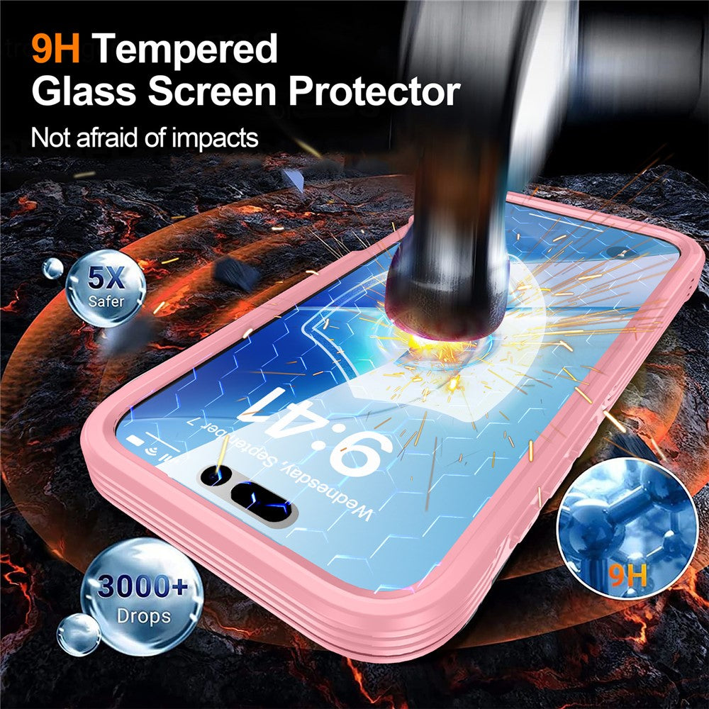 For iPhone 17 Pro Max Case Compatible with MagSafe PC + TPU Phone Cover with Tempered Glass Screen Film - Pink