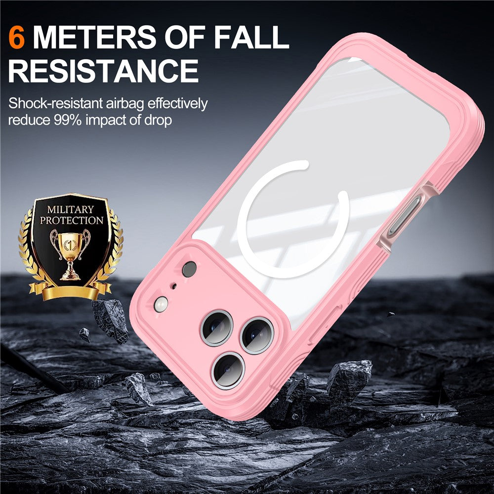 For iPhone 17 Pro Max Case Compatible with MagSafe PC + TPU Phone Cover with Tempered Glass Screen Film - Pink