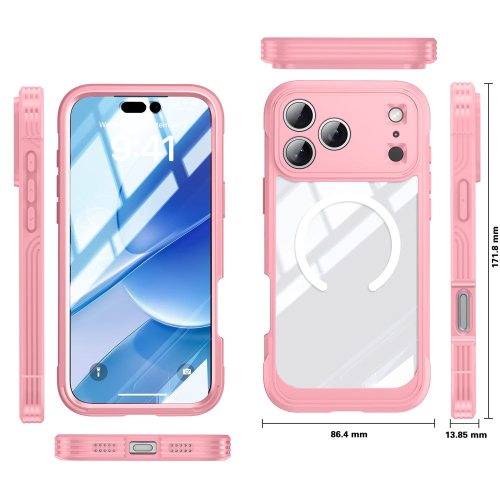 For iPhone 17 Pro Max Case Compatible with MagSafe PC + TPU Phone Cover with Tempered Glass Screen Film - Pink