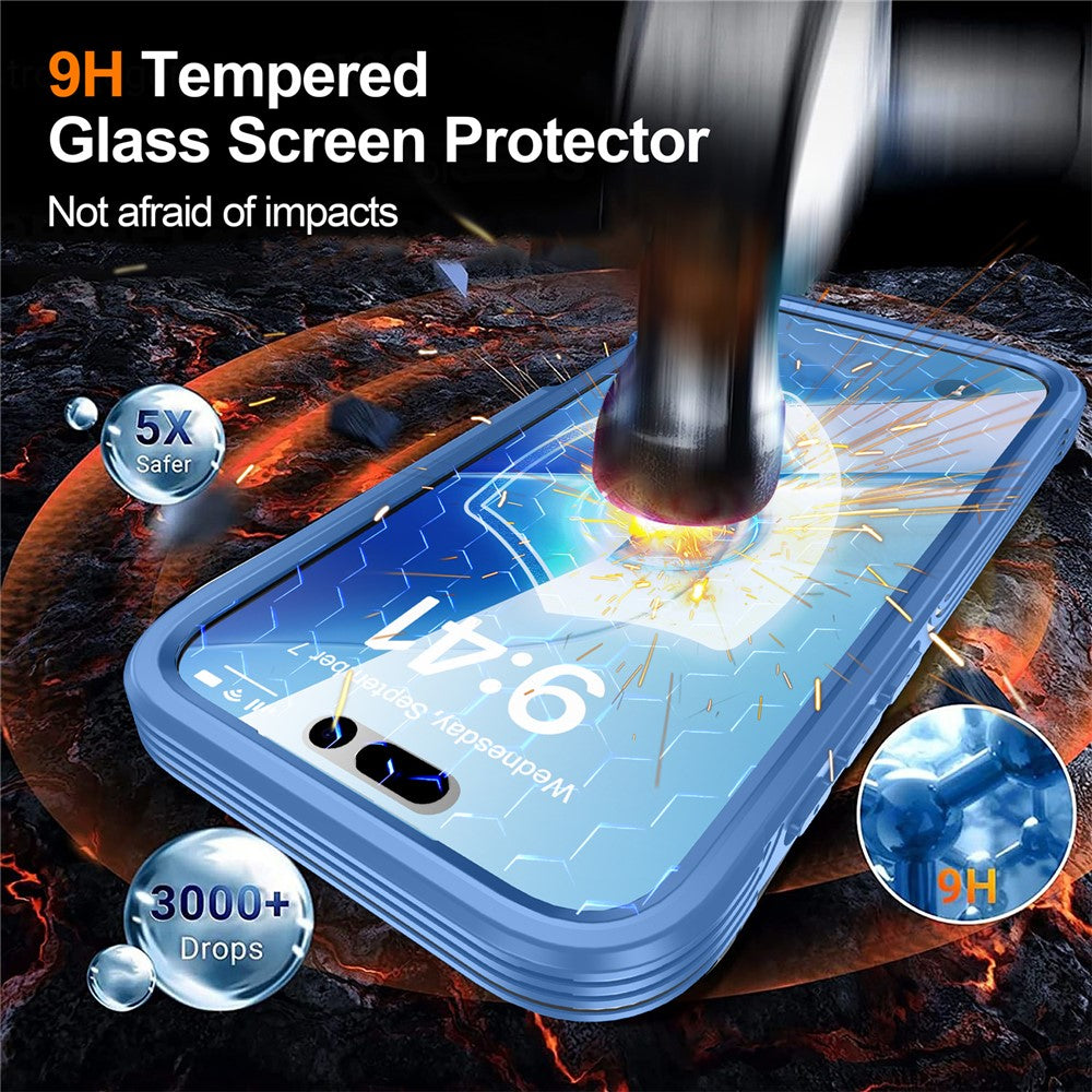 For iPhone 17 Pro Max Case Compatible with MagSafe PC + TPU Phone Cover with Tempered Glass Screen Film - Sky Blue