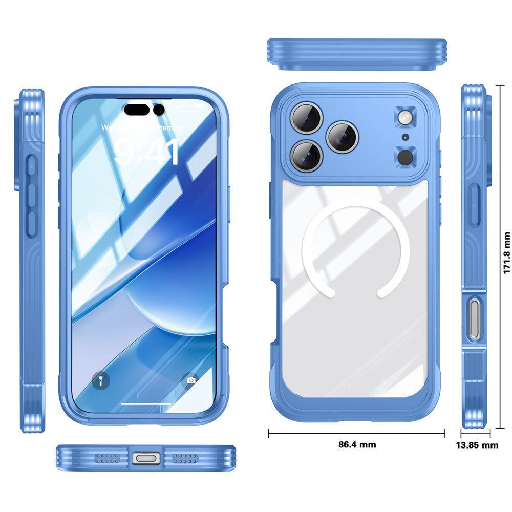 For iPhone 17 Pro Max Case Compatible with MagSafe PC + TPU Phone Cover with Tempered Glass Screen Film - Sky Blue