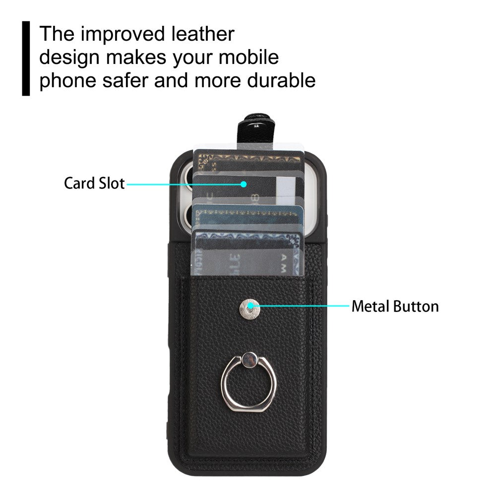 For iPhone 17 Pro Max Case with Ring Kickstand Drawing Type Card Slots Leather Back Cover - Brown