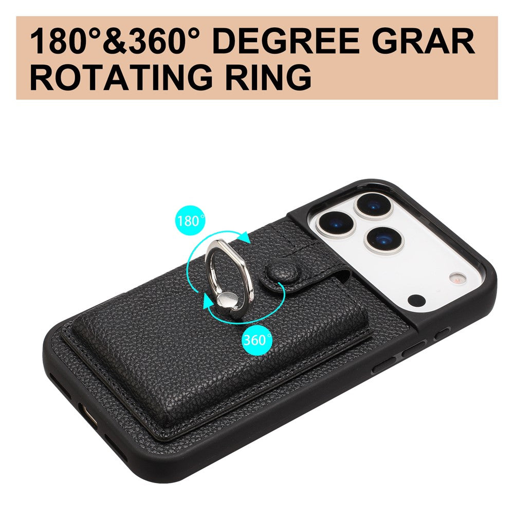 For iPhone 17 Pro Max Case with Ring Kickstand Drawing Type Card Slots Leather Back Cover - Brown