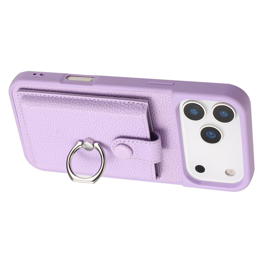 For iPhone 17 Pro Max Case with Ring Kickstand Drawing Type Card Slots Leather Back Cover - Purple