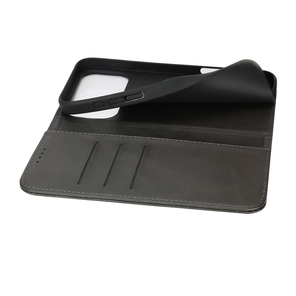 For iPhone 17 Pro Max Case PU Leather Calf Textured Magnetic Closing Smart Phone Cover - Black