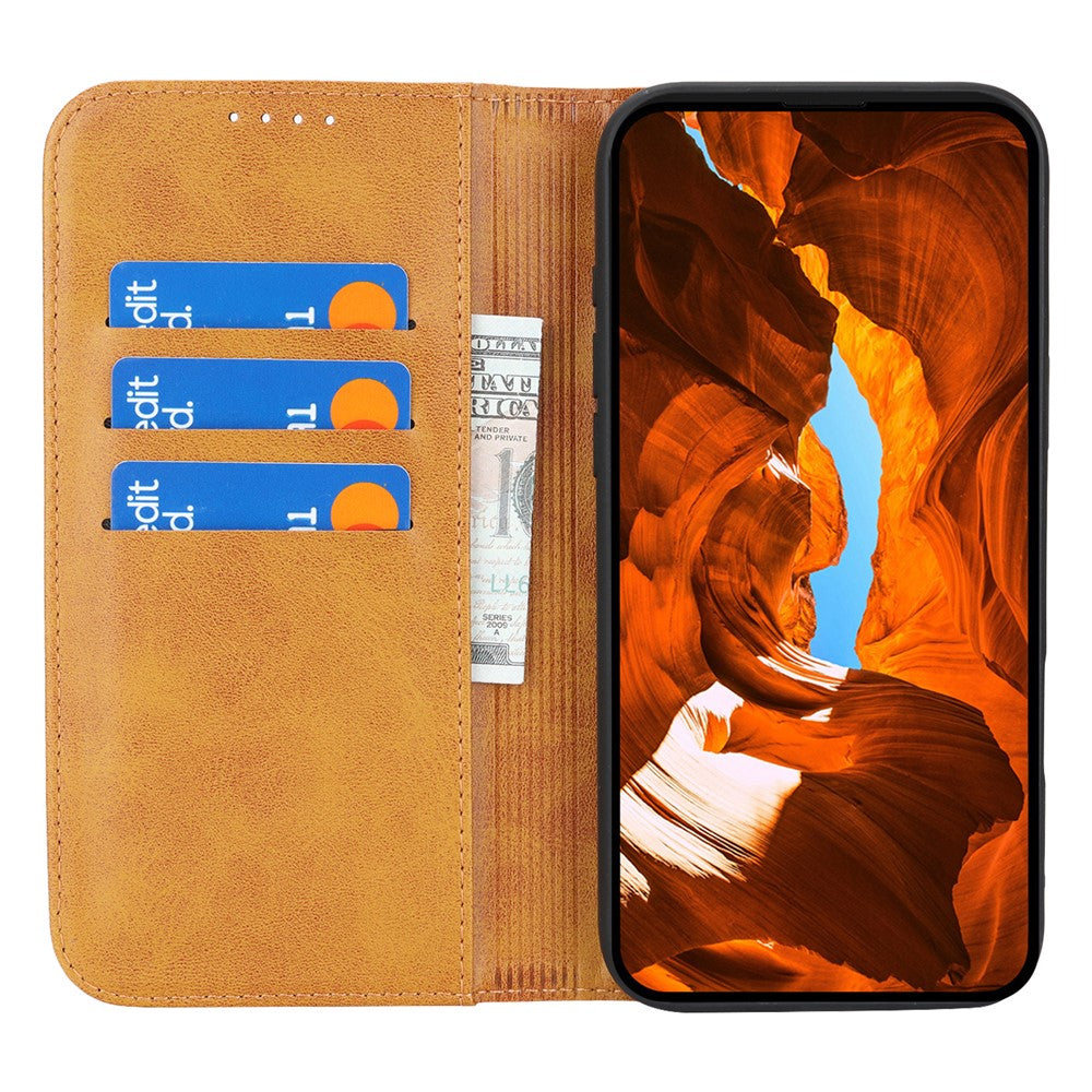 For iPhone 17 Pro Max Case PU Leather Calf Textured Magnetic Closing Smart Phone Cover - Light Brown