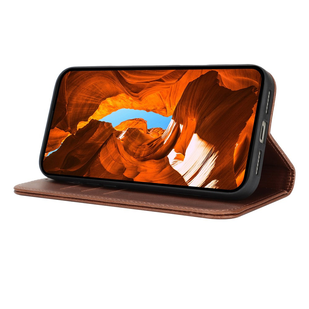 For iPhone 17 Pro Max Case PU Leather Calf Textured Magnetic Closing Smart Phone Cover - Dark Brown