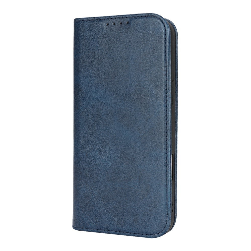 For iPhone 17 Pro Max Case PU Leather Calf Textured Magnetic Closing Smart Phone Cover - Dark Blue