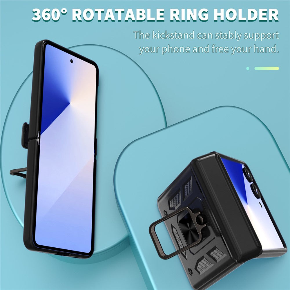 For Samsung Galaxy Z Flip7 5G Case PC + TPU Shockproof Phone Back Cover with Kickstand - Black