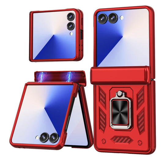 For Samsung Galaxy Z Flip7 5G Case PC + TPU Shockproof Phone Back Cover with Kickstand - Red