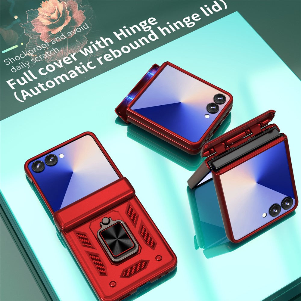 For Samsung Galaxy Z Flip7 5G Case PC + TPU Shockproof Phone Back Cover with Kickstand - Red