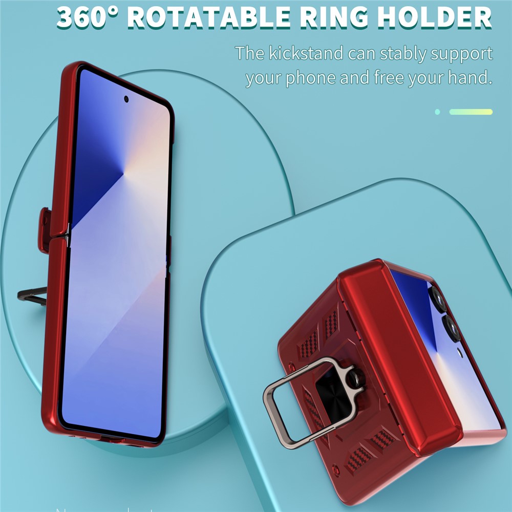 For Samsung Galaxy Z Flip7 5G Case PC + TPU Shockproof Phone Back Cover with Kickstand - Red