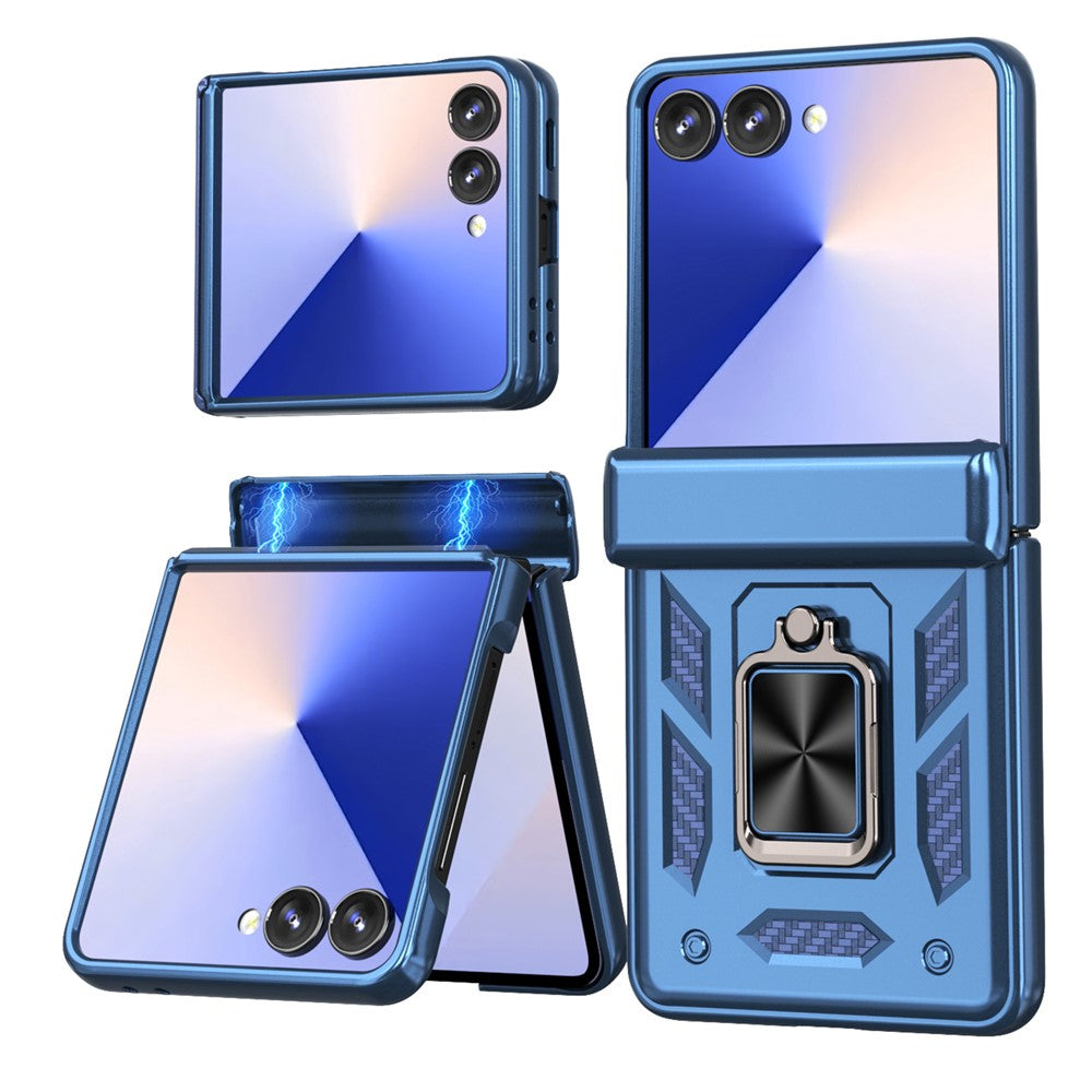 For Samsung Galaxy Z Flip7 5G Case PC + TPU Shockproof Phone Back Cover with Kickstand - Navy Blue