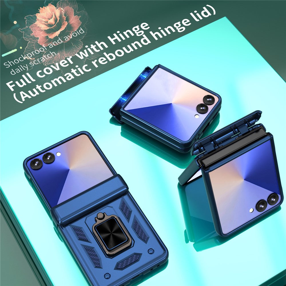For Samsung Galaxy Z Flip7 5G Case PC + TPU Shockproof Phone Back Cover with Kickstand - Navy Blue