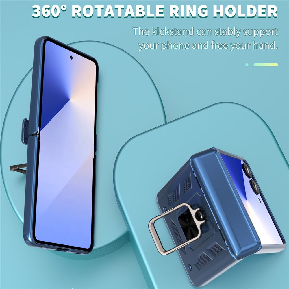 For Samsung Galaxy Z Flip7 5G Case PC + TPU Shockproof Phone Back Cover with Kickstand - Navy Blue