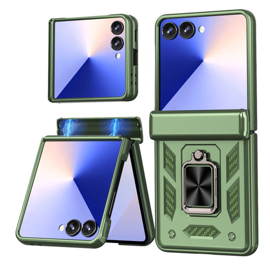 For Samsung Galaxy Z Flip7 5G Case PC + TPU Shockproof Phone Back Cover with Kickstand - Olive Green