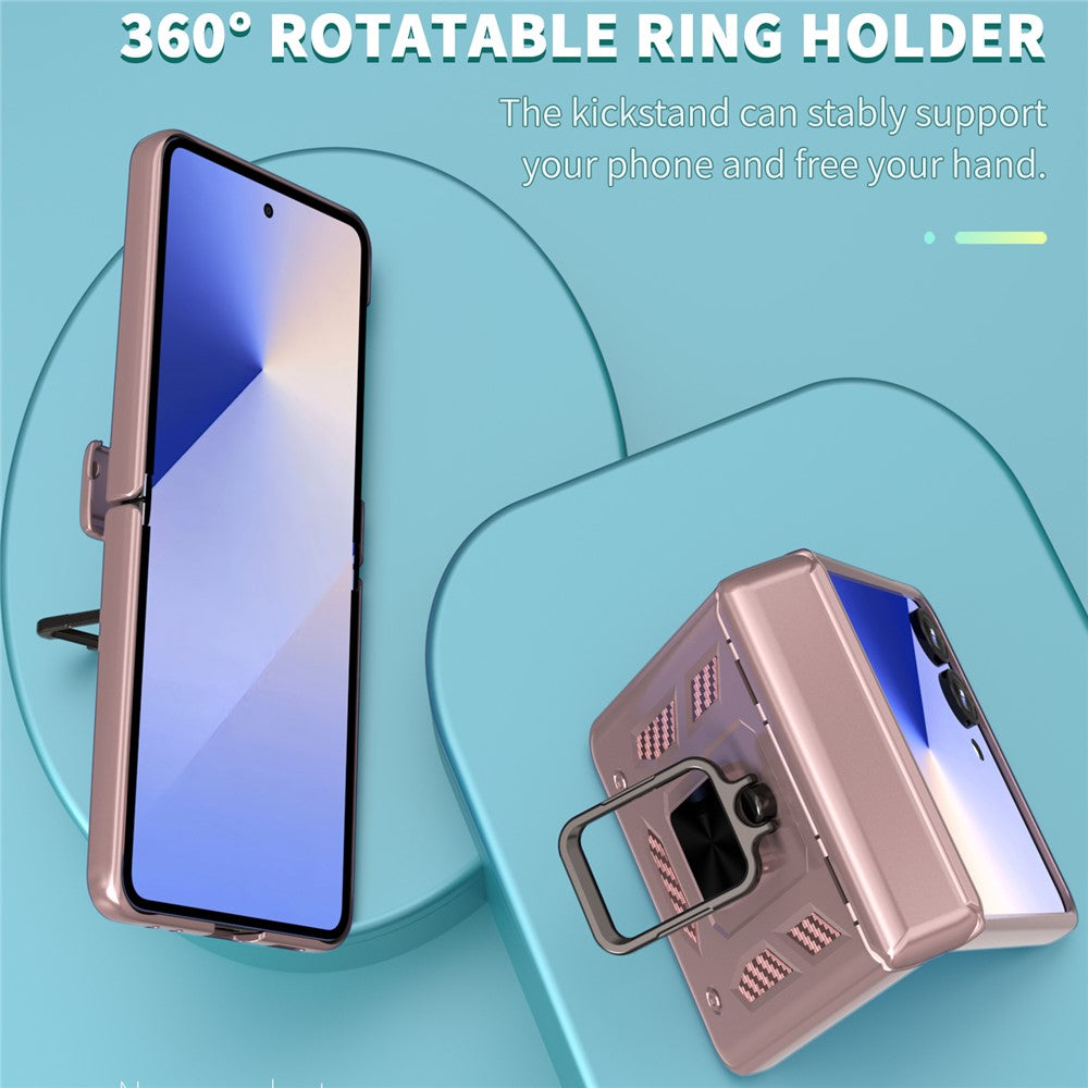 For Samsung Galaxy Z Flip7 5G Case PC + TPU Shockproof Phone Back Cover with Kickstand - Rose Gold