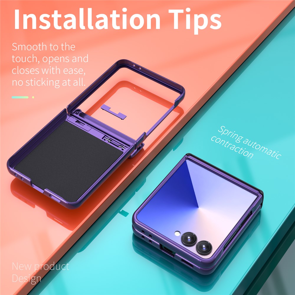 For Samsung Galaxy Z Flip7 5G Case PC + TPU Shockproof Phone Back Cover with Kickstand - Purple
