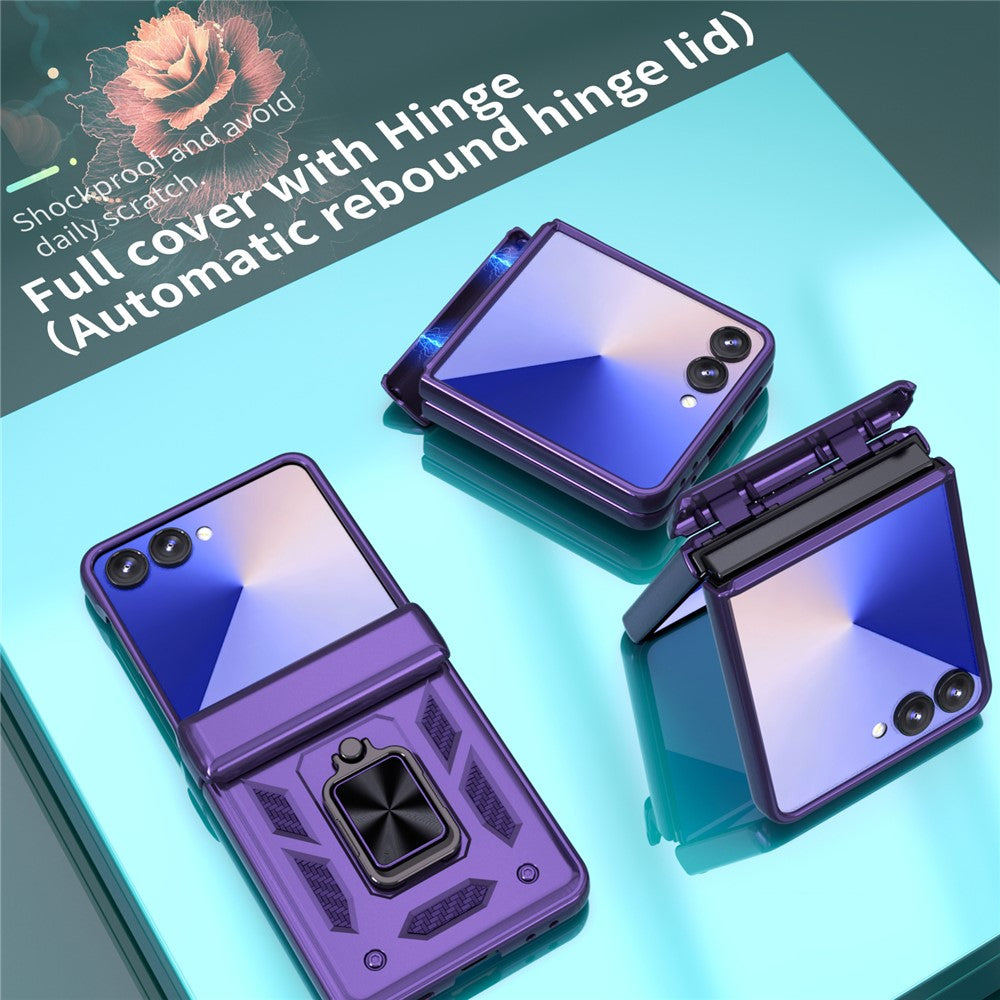 For Samsung Galaxy Z Flip7 5G Case PC + TPU Shockproof Phone Back Cover with Kickstand - Purple